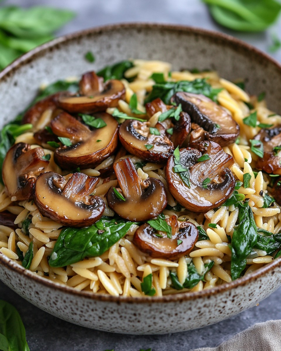  Creamy Garlic Mushroom & Spinach Orzo 