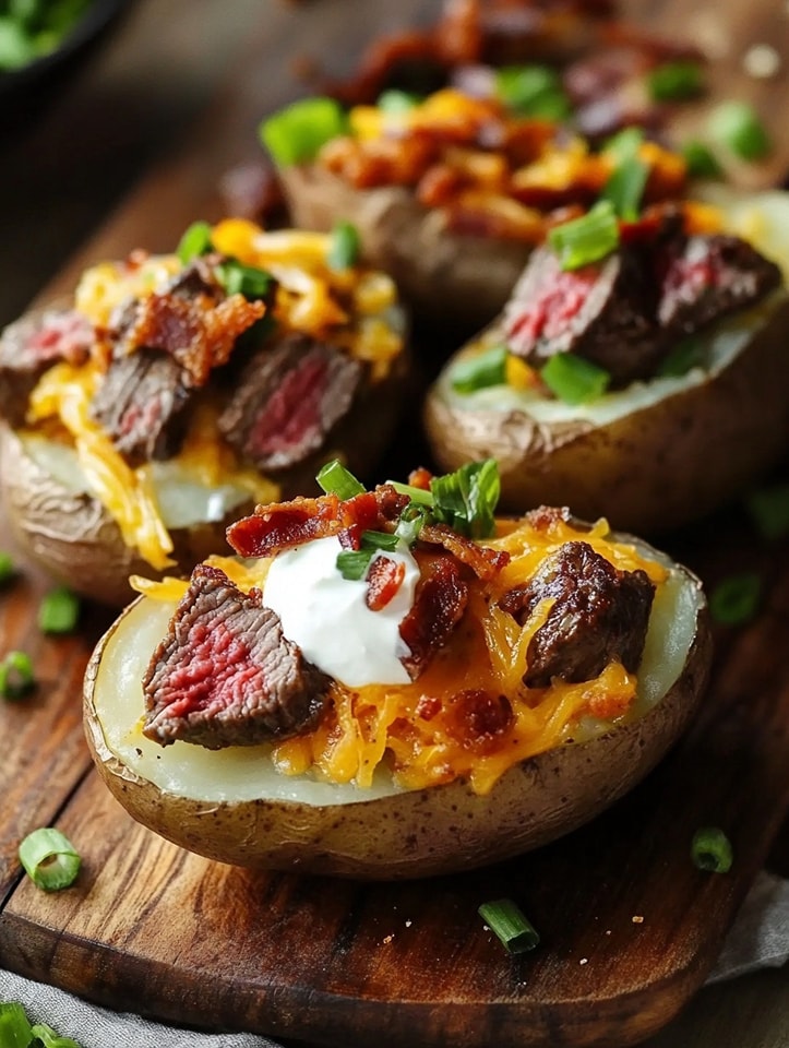 Creamy Mushroom Steak Bites Loaded Potatoes 