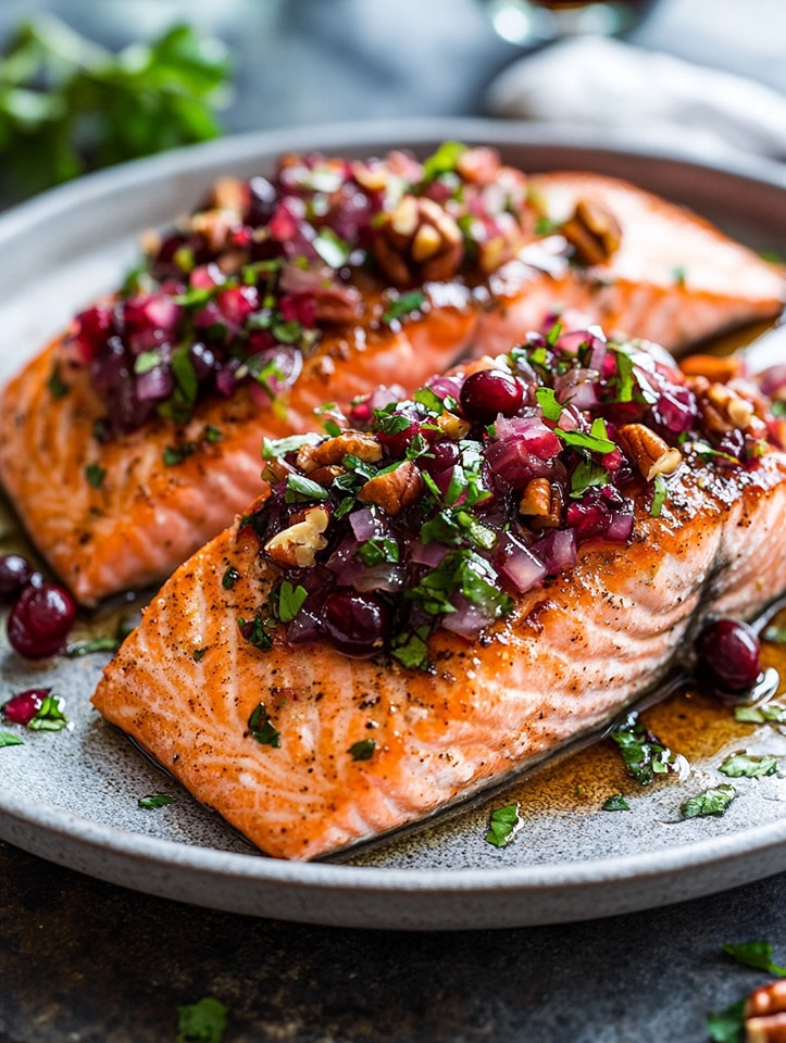 Fresh Cranberry Salsa-Topped Baked Salmon