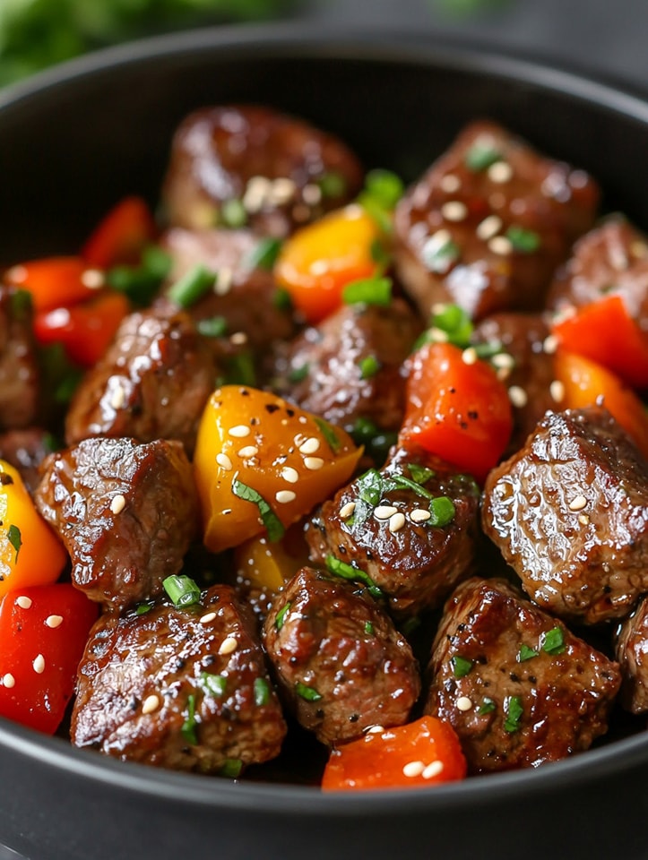 Crispy Air Fryer Steak Bites with Sweet Peppers 
