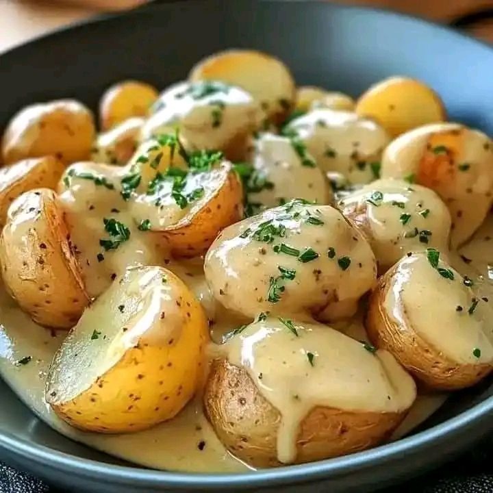 Creamy Garlic Sauce Baby Potatoes