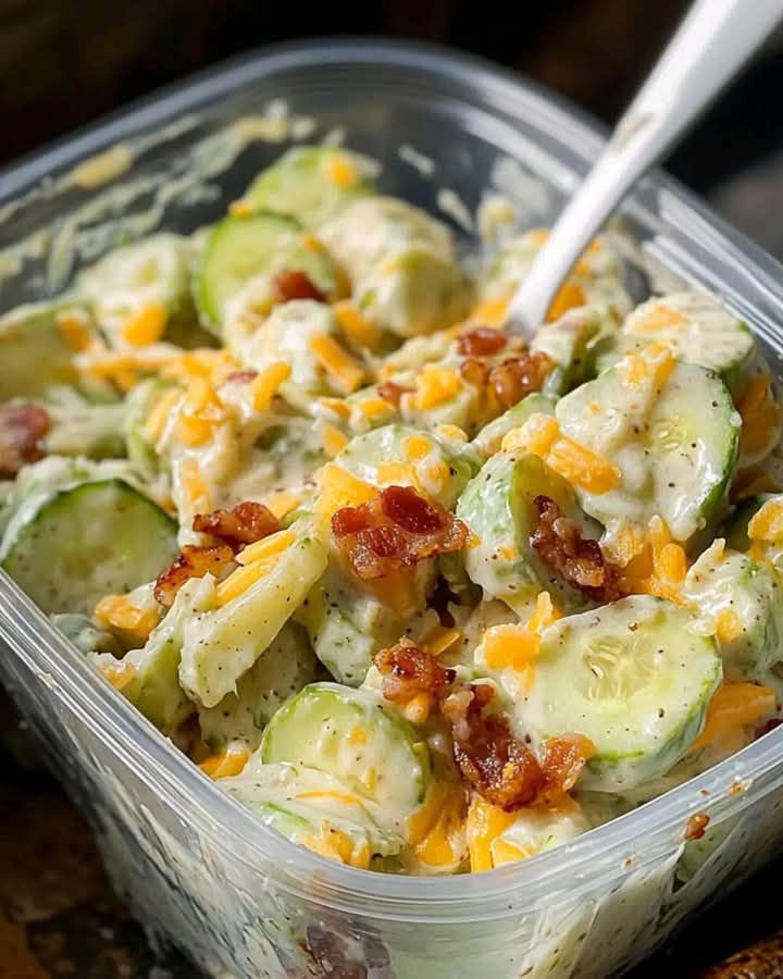 Cucumber Salad with Cheese and Crispy Bacon