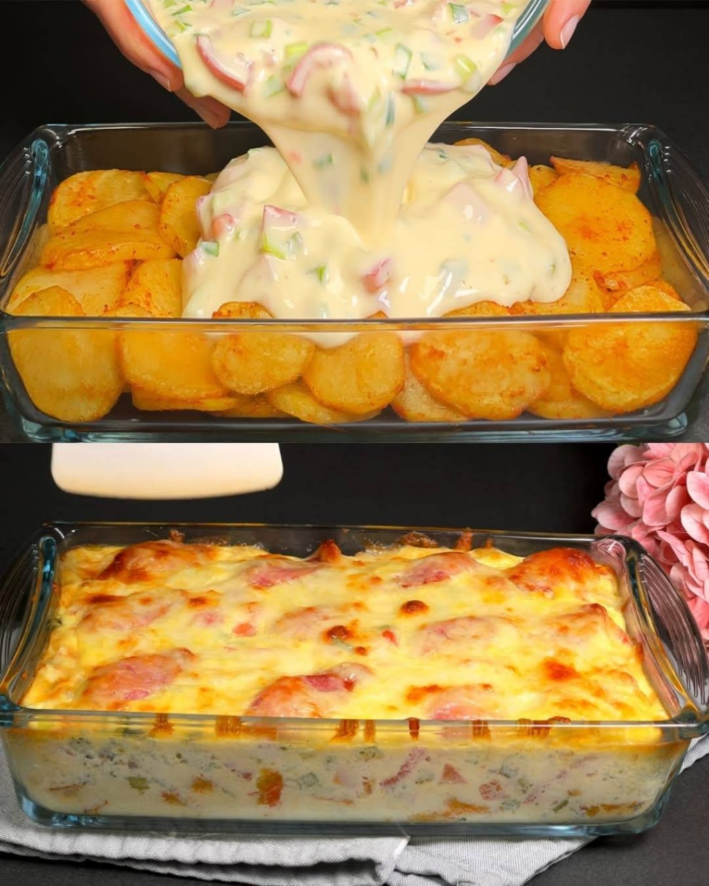 Smoked Sausage and Potato Bake with Sour Cream and Cheese