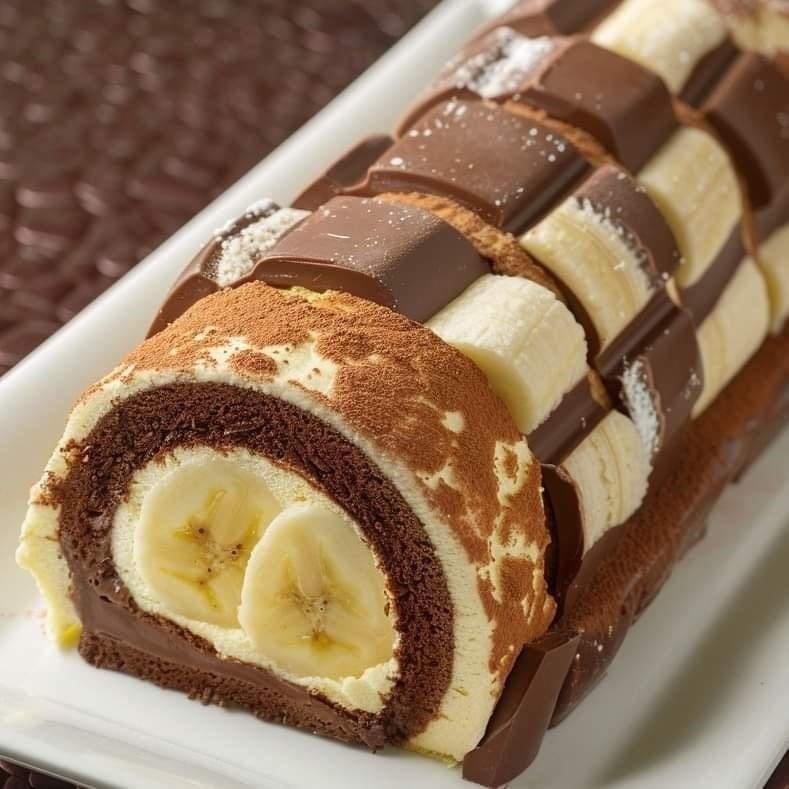 banana-filled, chocolate-covered roulade