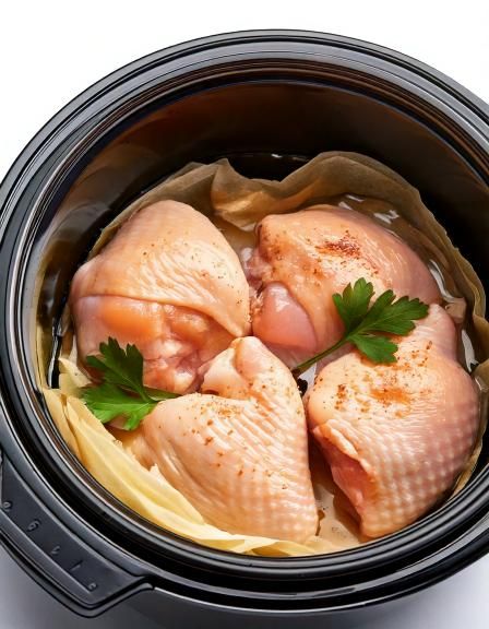 Put raw chicken thighs in slow cooker with these 3 ingredients. The flavor is out of this world.