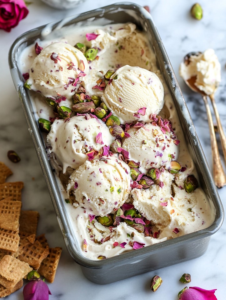 Rose Pistachio Cheesecake Ice Cream – Indulge in this Creamy Delight 