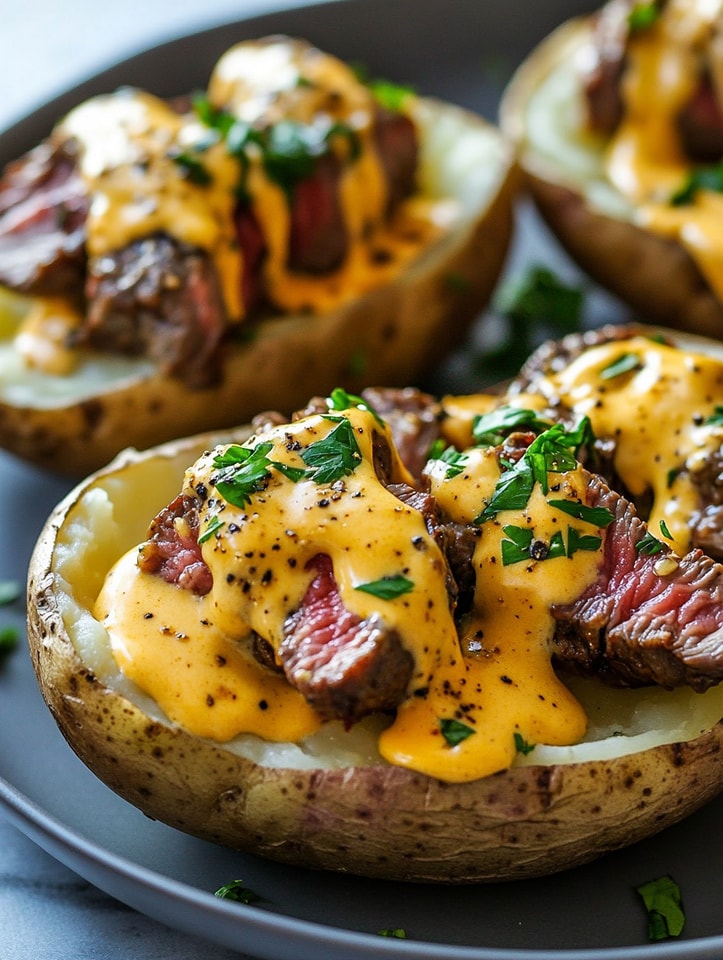 Steak & Cheese Loaded Baked Potatoes 