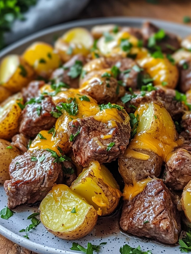  Cheesy Garlic Butter Steak & Potatoes 