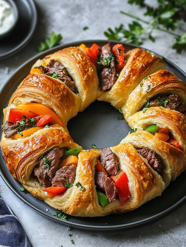 Herb-Infused Steak & Cheese Crescent Ring 